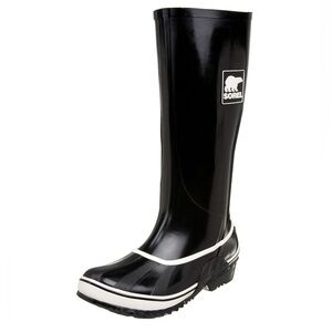 Sorel Like-New Women's Sorellington Tall Rain Boot Black White Rubber Size 7